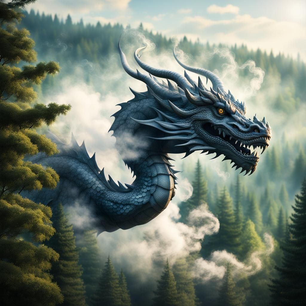 Smokey Dragon Emerges from Forest