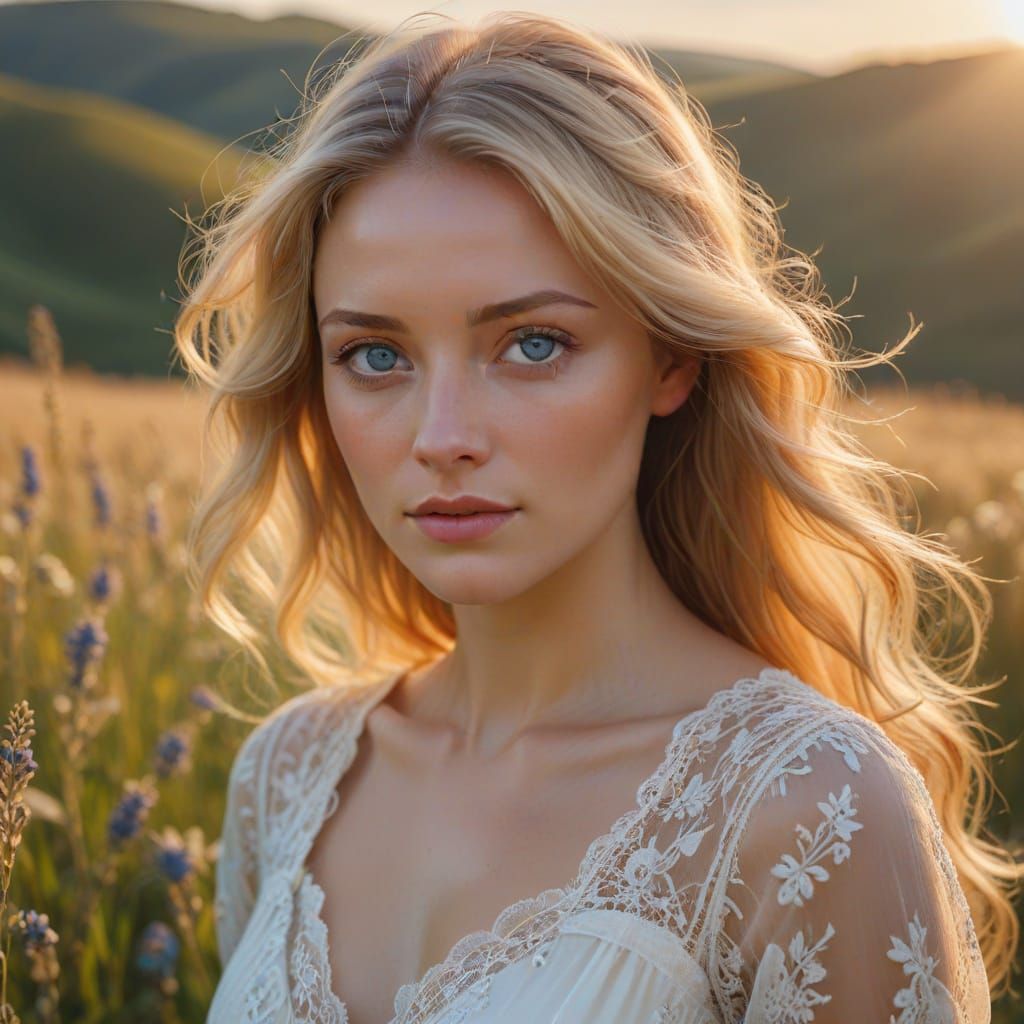 Romantic Portrait of Blonde Woman in Oil Painting Style