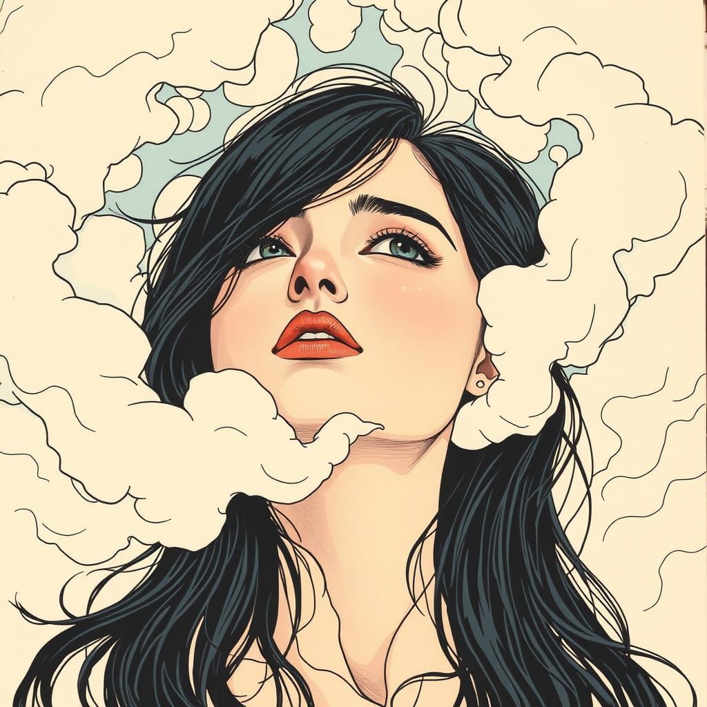 Surreal Woman Lost in Ethereal Daydreams