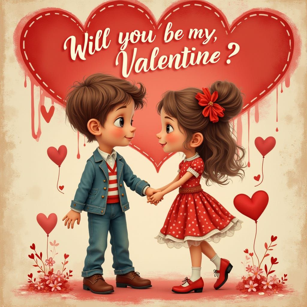 Retro Valentine's Day Card with Whimsical Couple