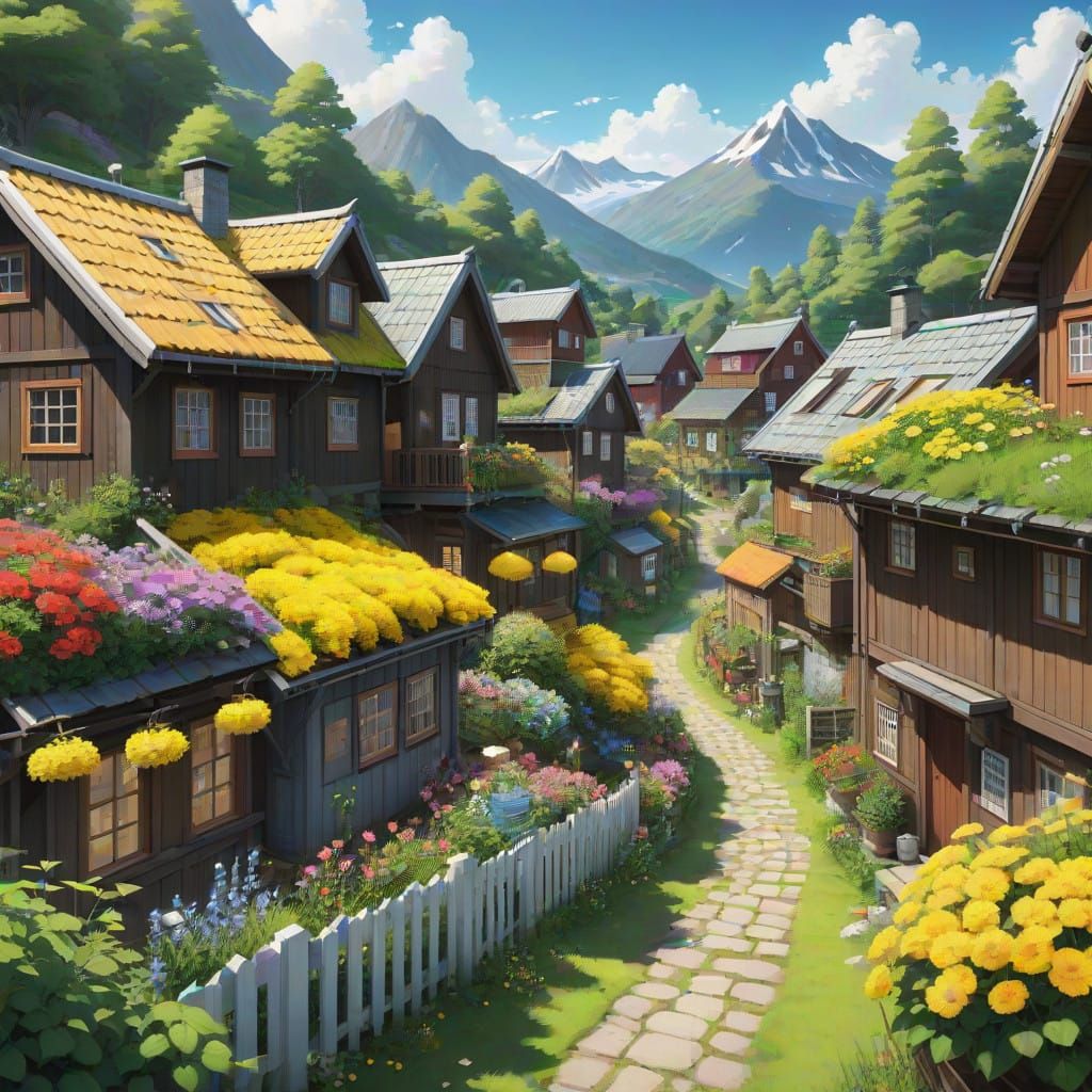 Idyllic Village in Vibrant Woodland Style