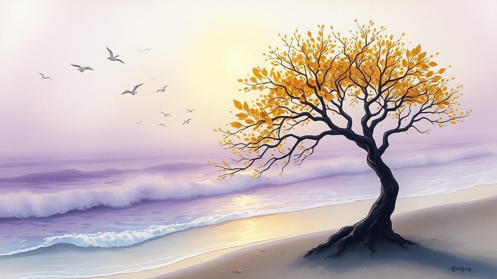 Ethereal Morning Serenity in Soft Pastels and Gold