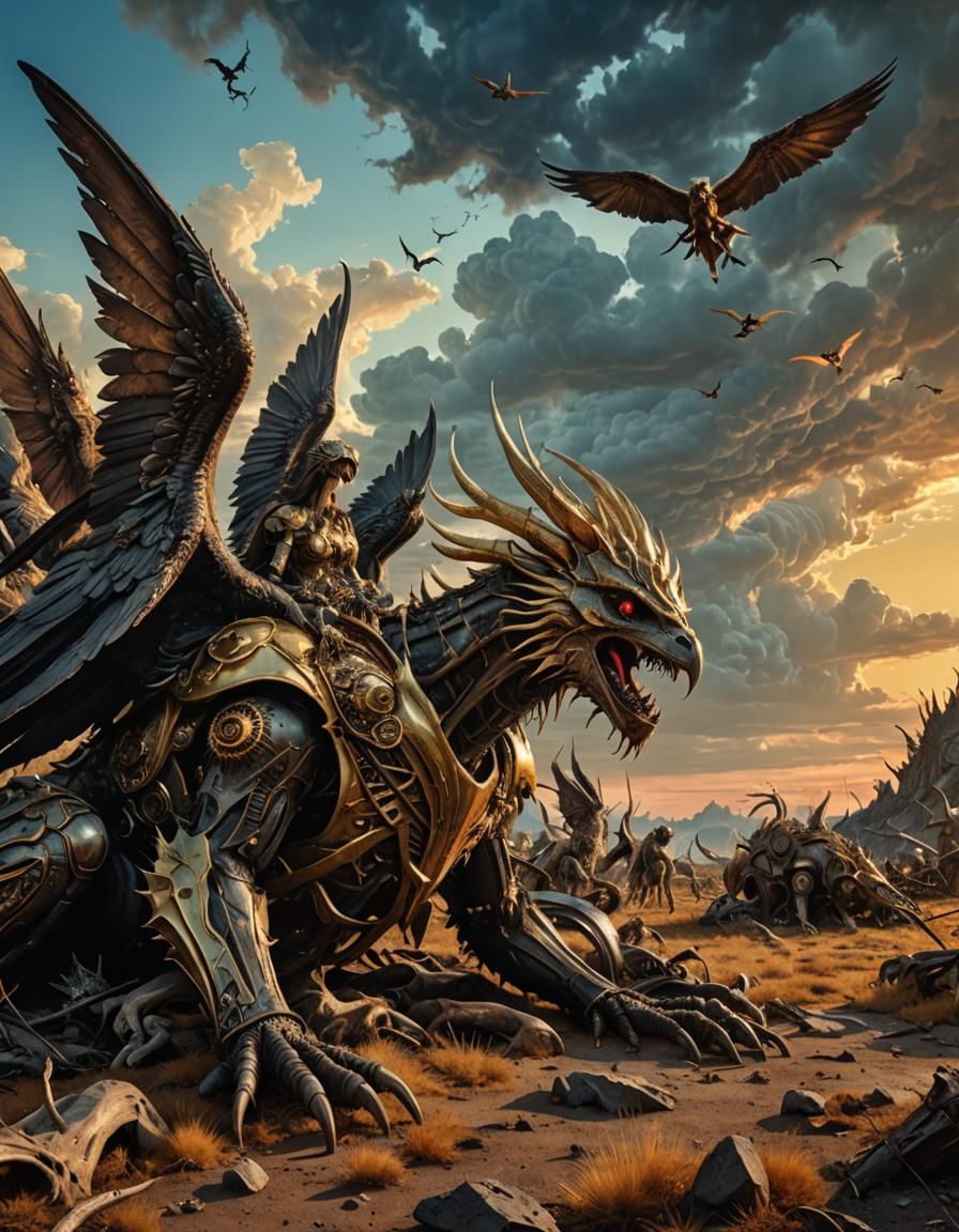 Fallen Angels in Post-Apocalyptic Surreal Oil Painting