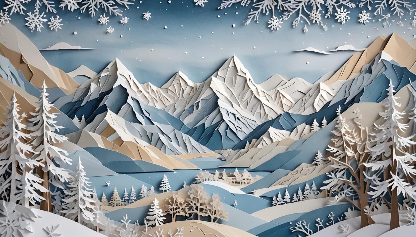 Paper Collage Art of a Frozen Everest Landscape