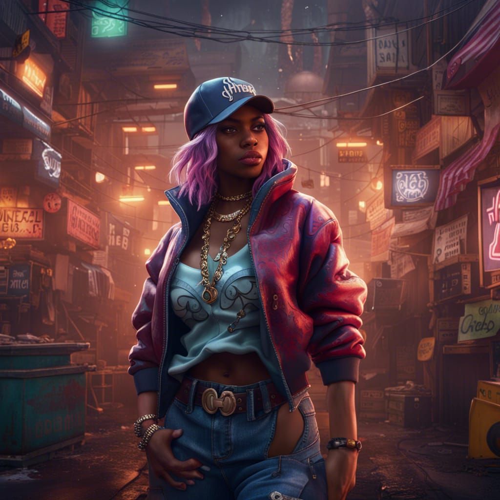 Hip Hop Gangster Girl: Detailed Matte Painting