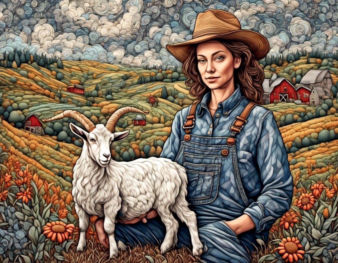 Anthro Goat Farmer in Zentangle Fantasy Farm