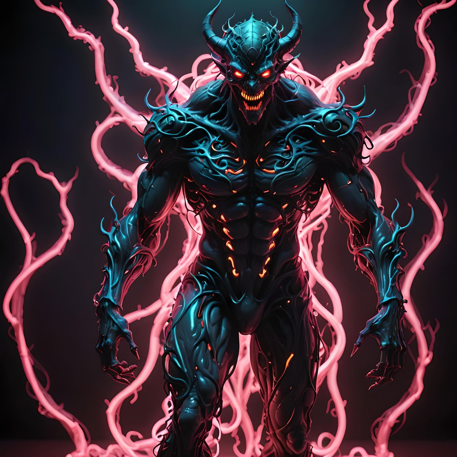 Glowing Neon Horror Demon in 3D