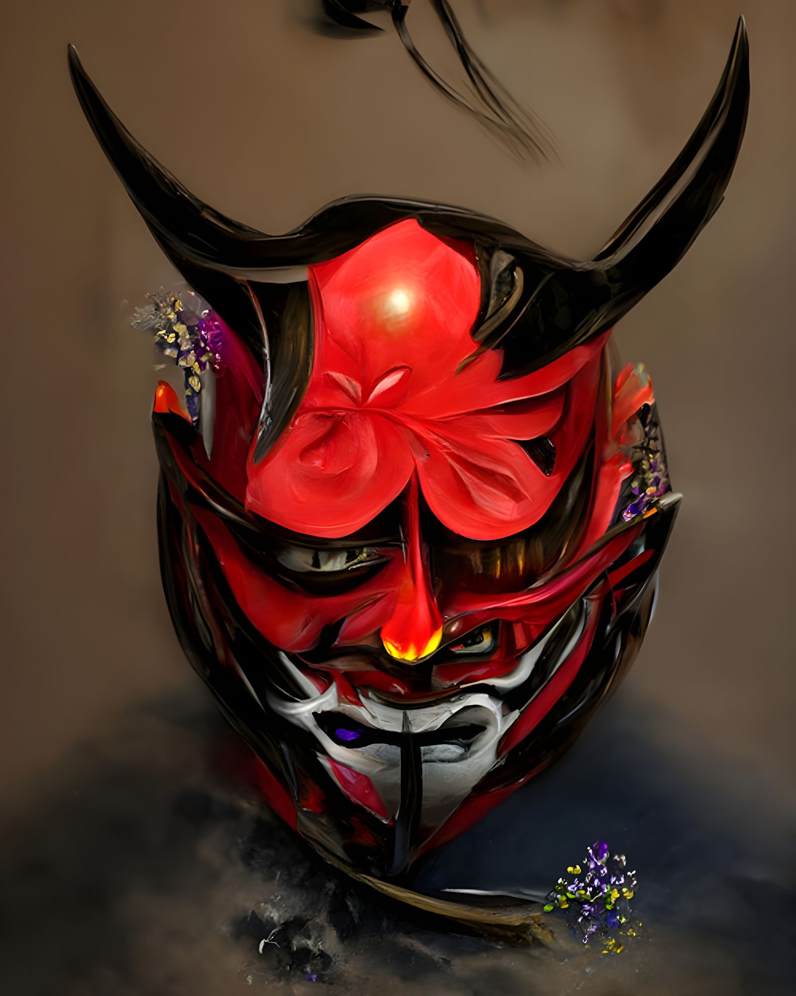 Kabuki Mask with Cherry Blossoms in Digital Art