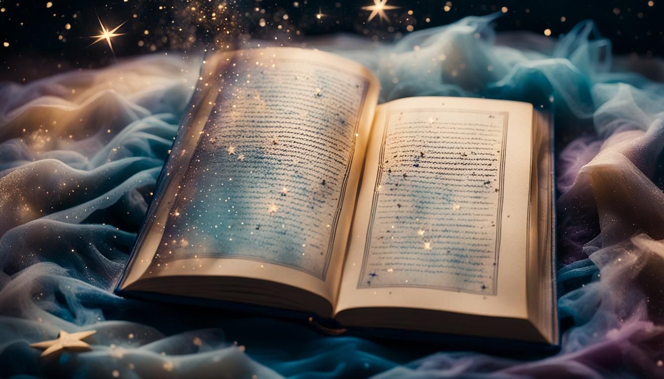 Starry Parchment Book in Dreamlike Setting