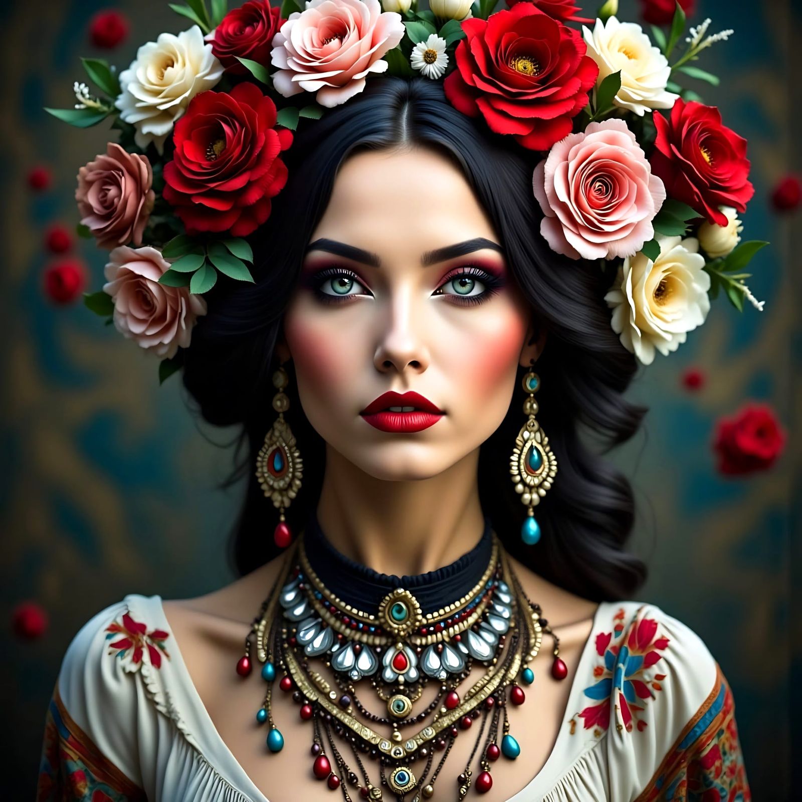 Gypsy Woman in Vibrant Floral Crown
