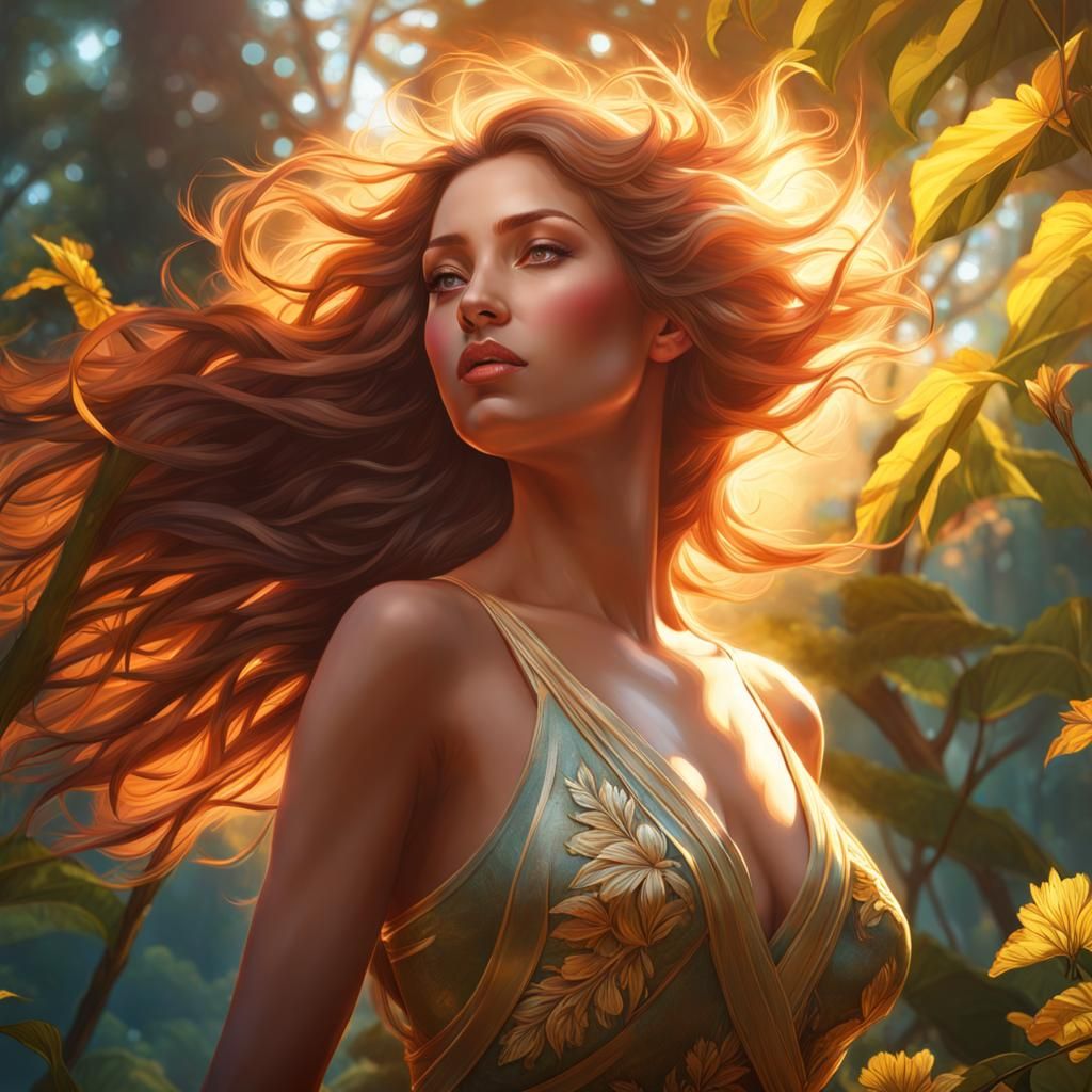 Radiant Woman Embracing Sunlight: Hyperdetailed Portrait