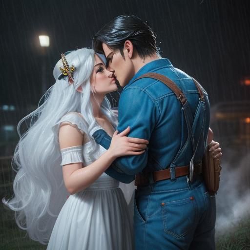 Mario and Peach Kiss in Hyperrealistic Storm