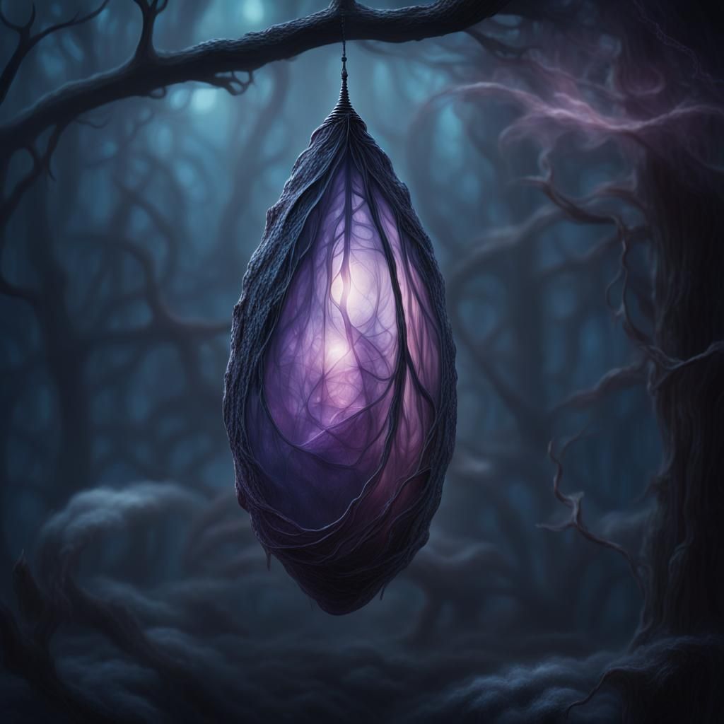 Glowing Cocoon in Mystical Aura: Digital Art