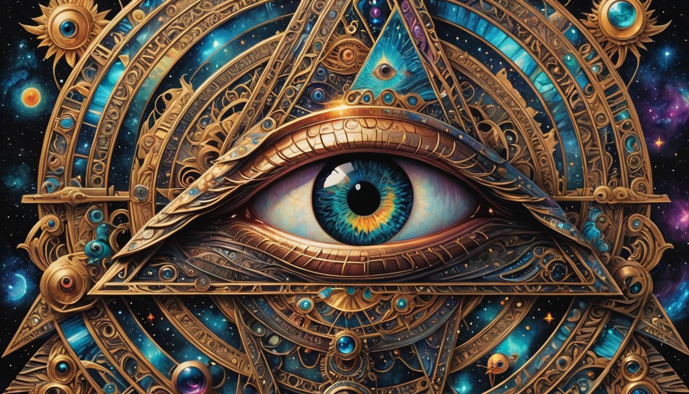 Holographic All-Seeing Eye Astral Cosmic Illustration