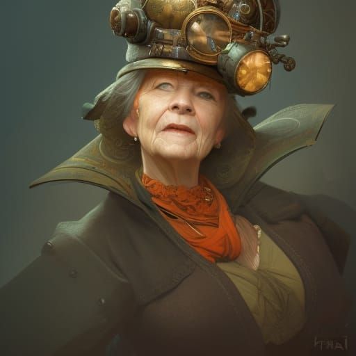 Steampunk Old Lady Concept Art in 8K