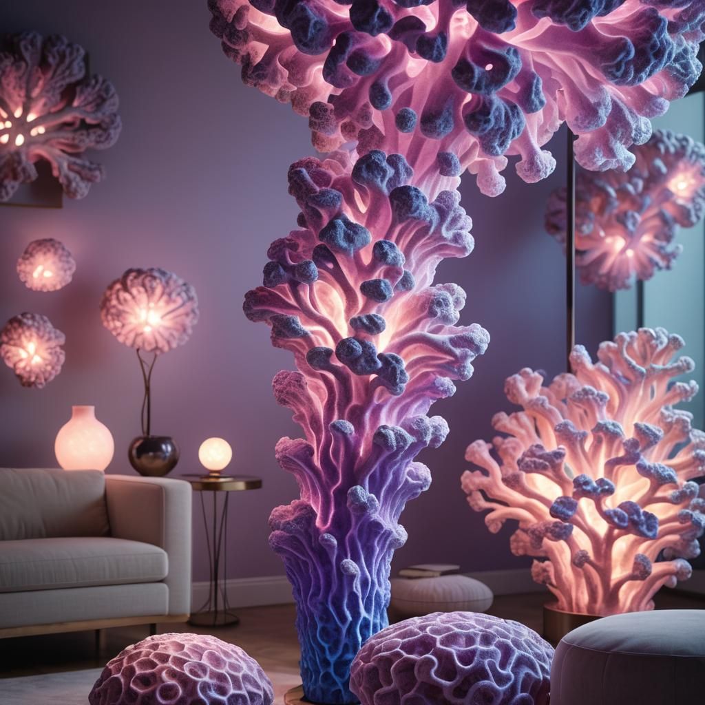 Ethereal Coral Lamp Illuminates Modern Living Room