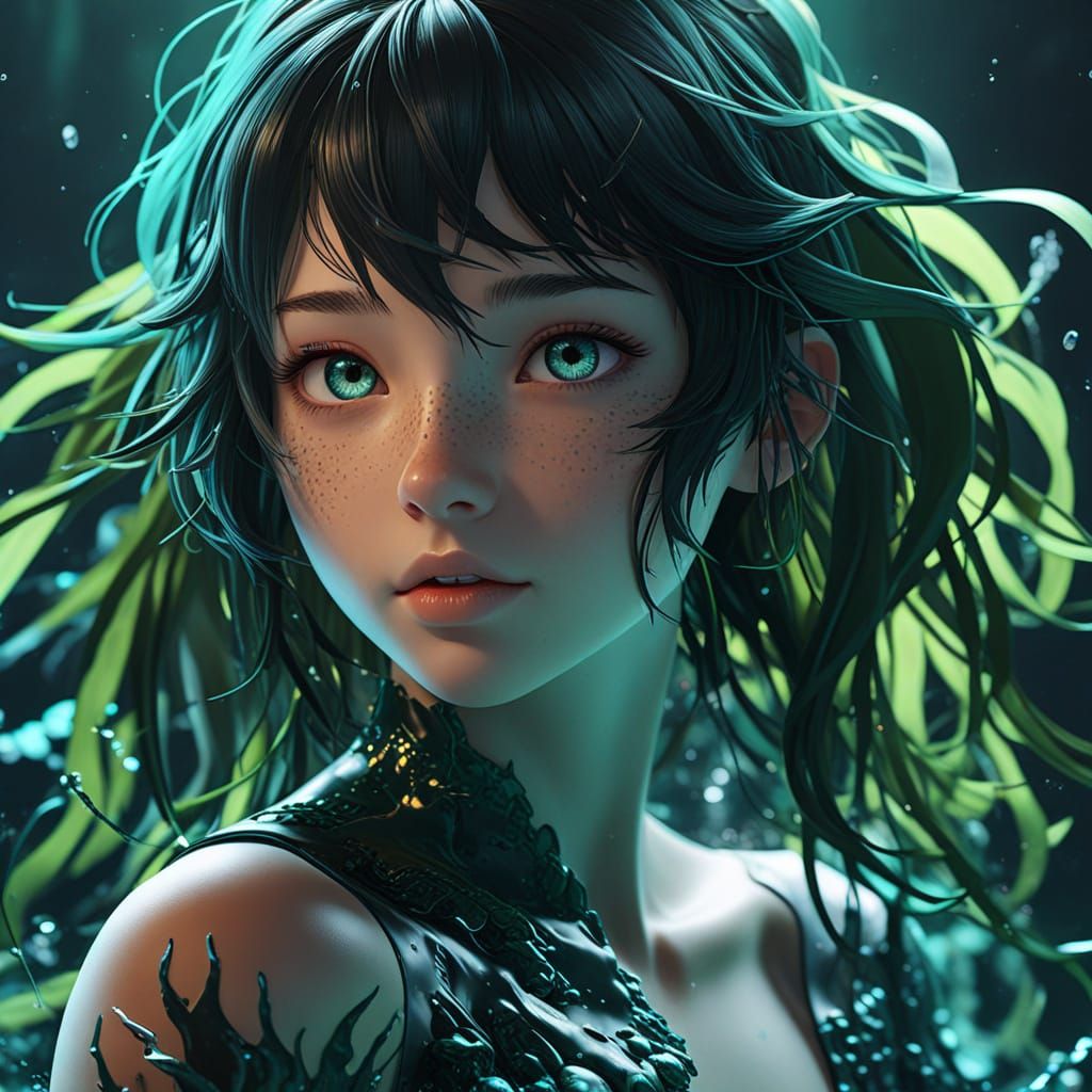 Mystical Kelpie in Anime Style with Seaweed Mane