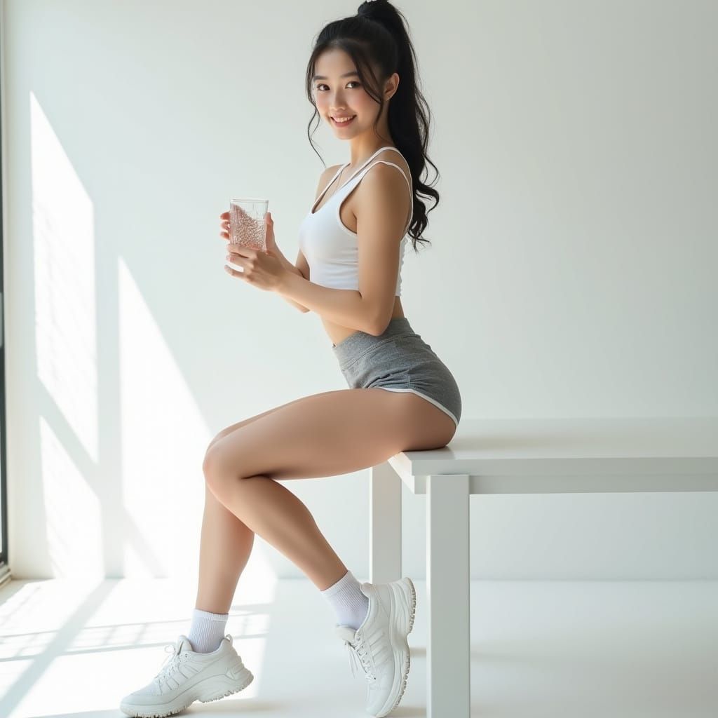 Photorealistic Portrait of Athletic East Asian Woman