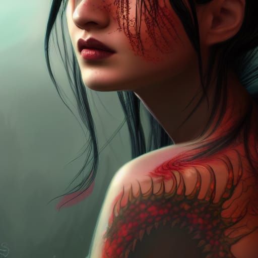 Dragon Tattoo Girl: Detailed Fantasy Art