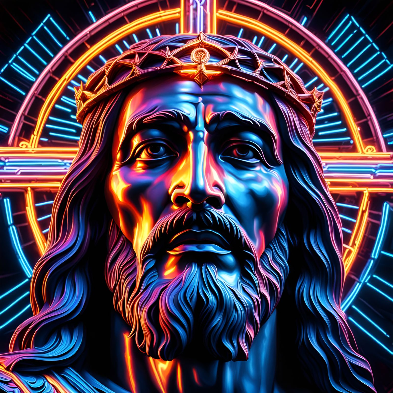 Neon Dream: Hyperrealistic Image of Jesus Christ