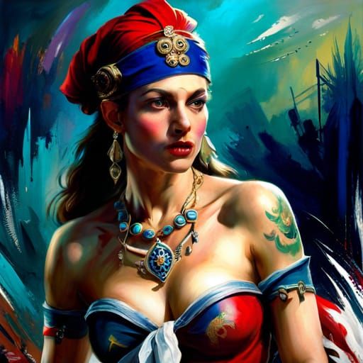 Wolf Warrior Woman with Tattoos, Photorealistic Style