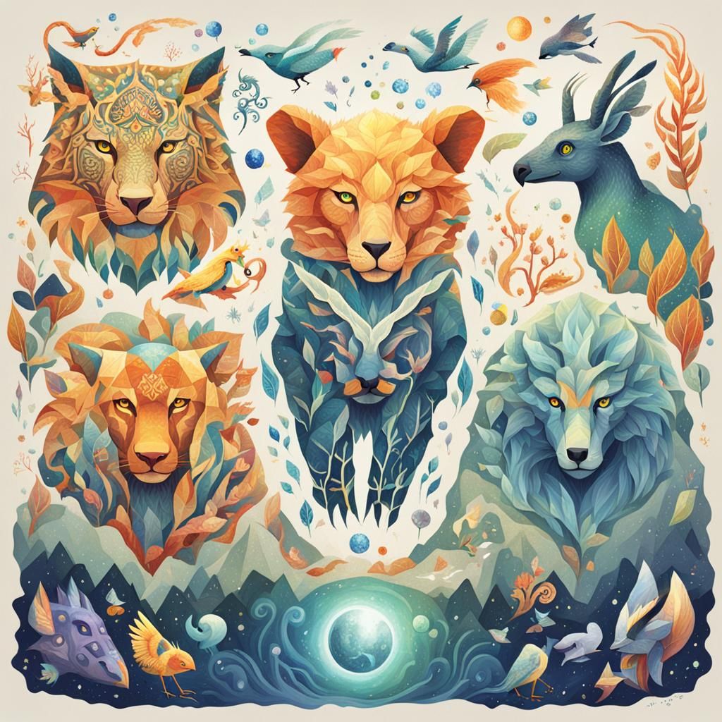 Elemental Animals: Fire, Water, Earth, Air