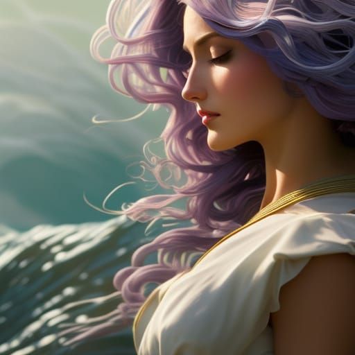 Woman with Mauve Hair in Sea Breeze: Splash Art
