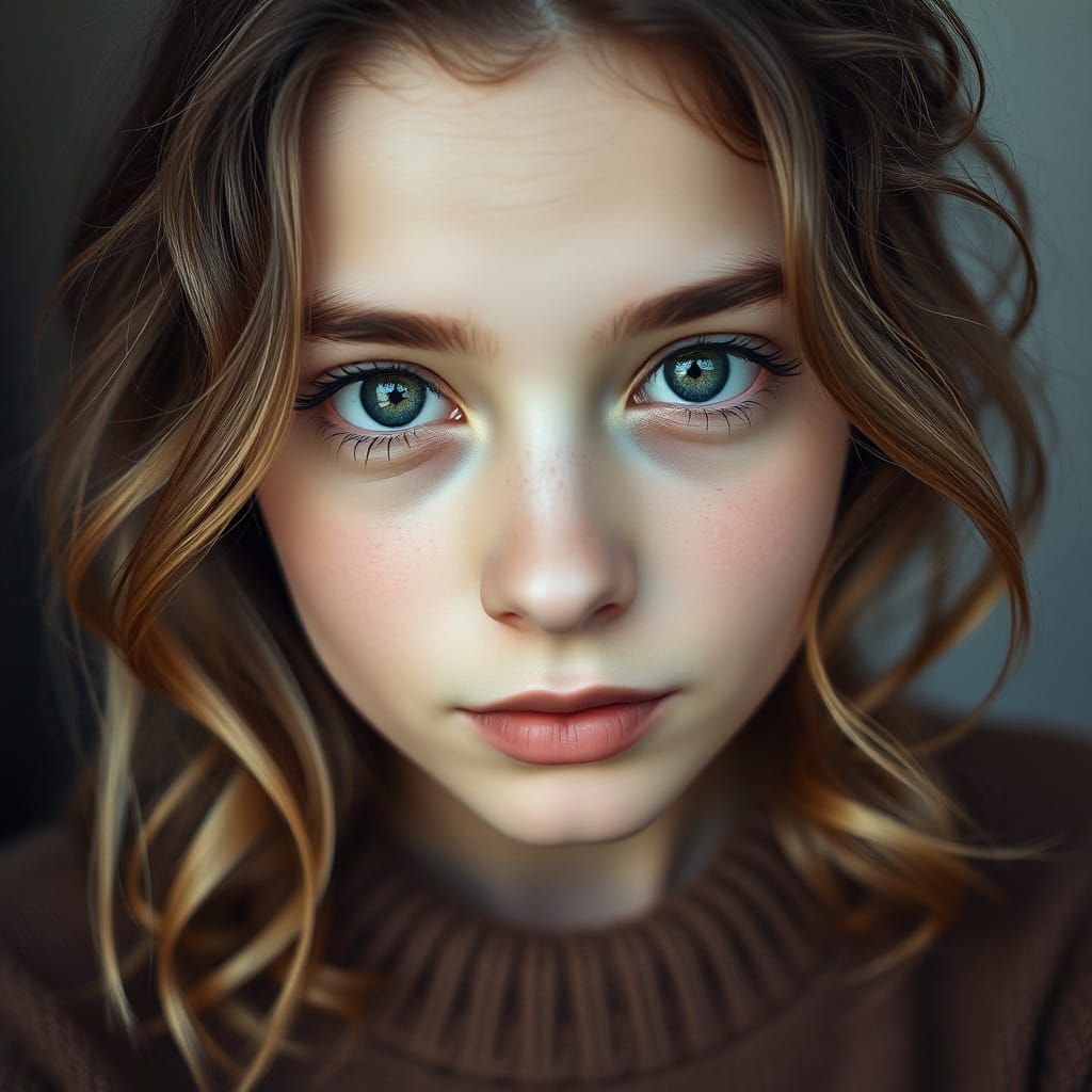 Enchanting Portrait of a Young Woman with Gentle Green Eyes