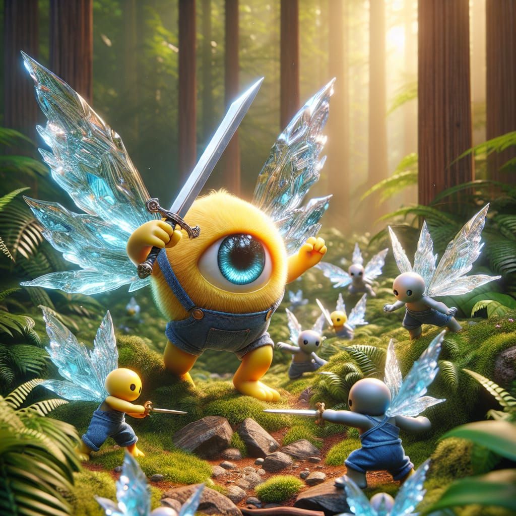 A epic realistic image of a Despicable Minion holding a swor...