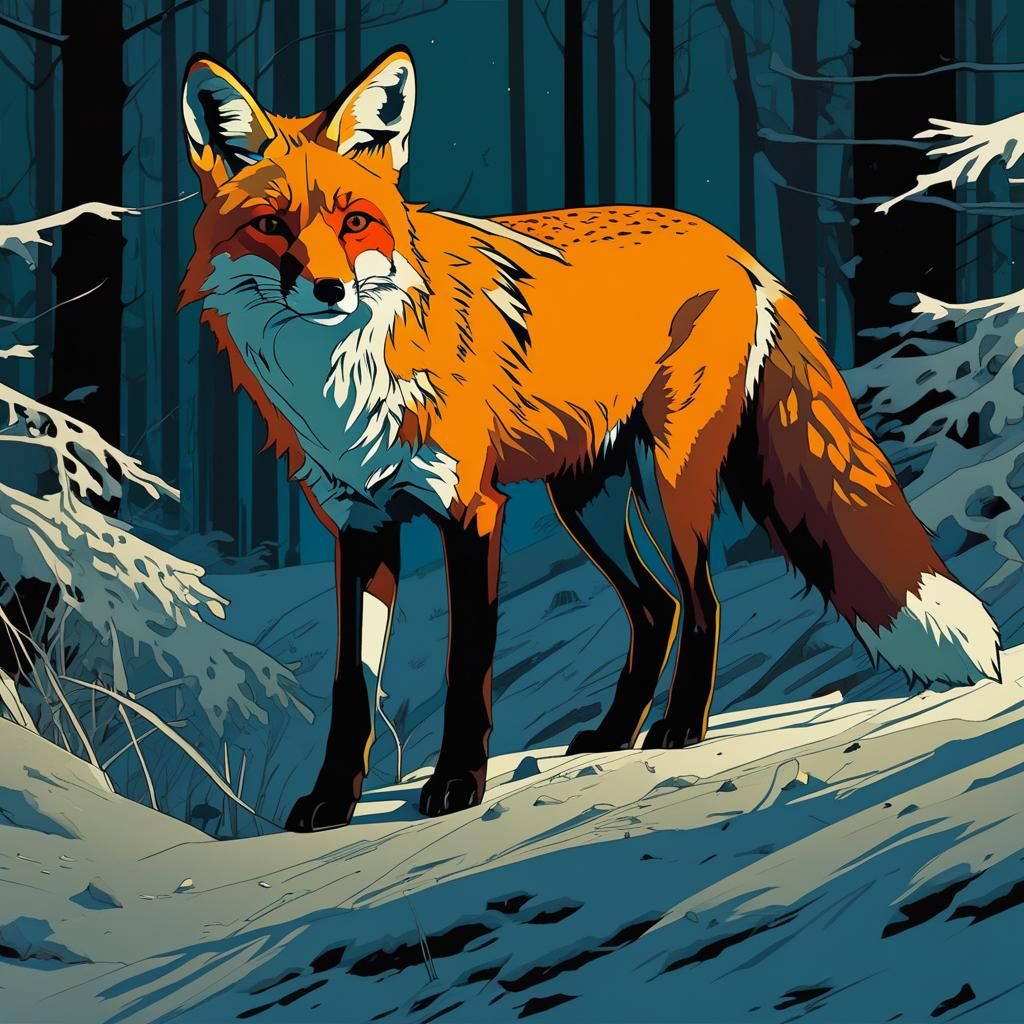 Red Fox Illustration in Graphic Novel Style