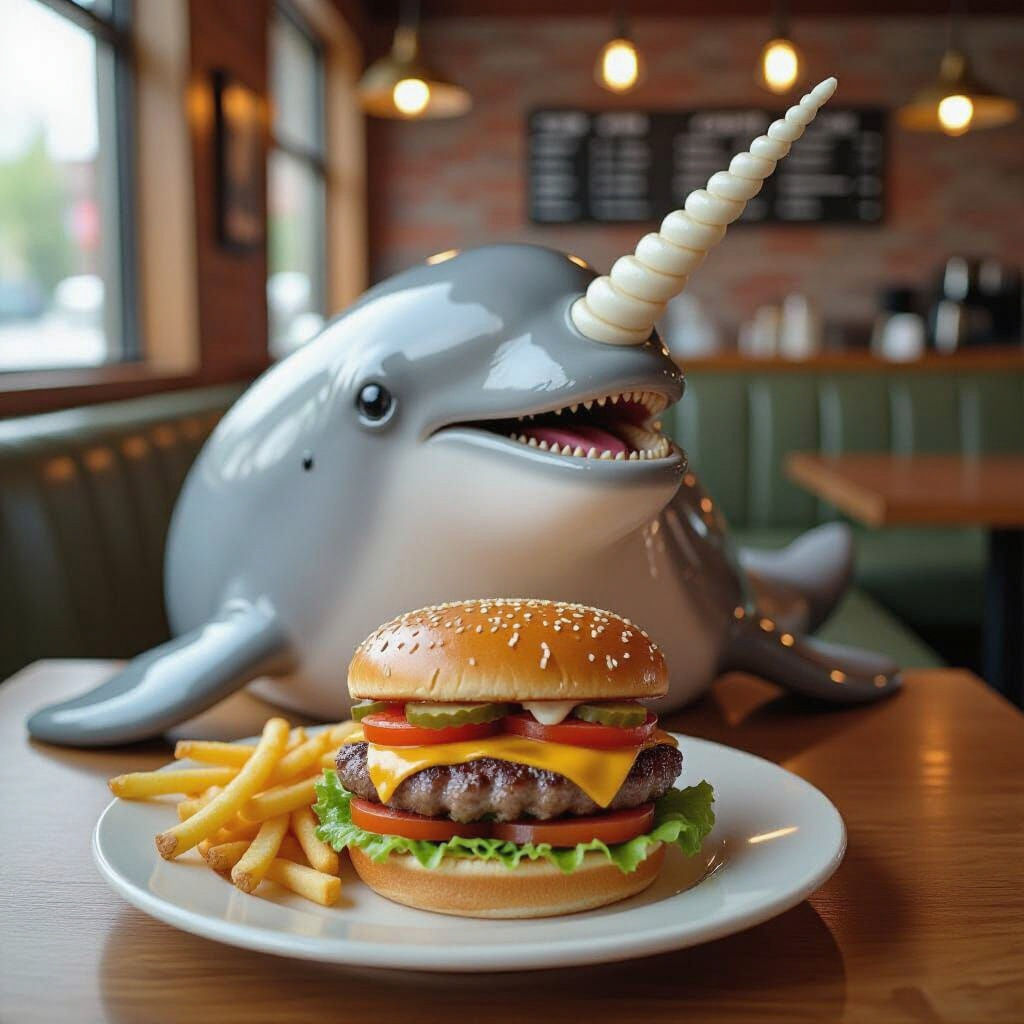 Narwhal Eating a Burger: A Surreal Scene