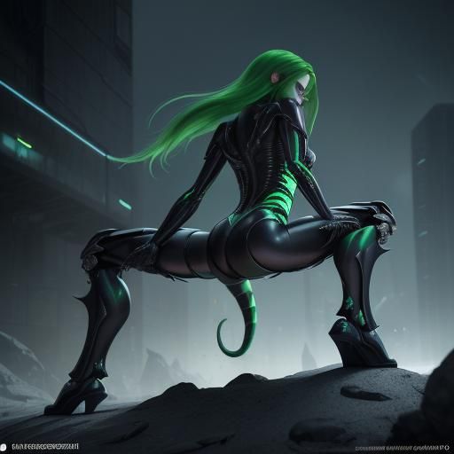 Shego as a Cybernetic Xenomorph Queen