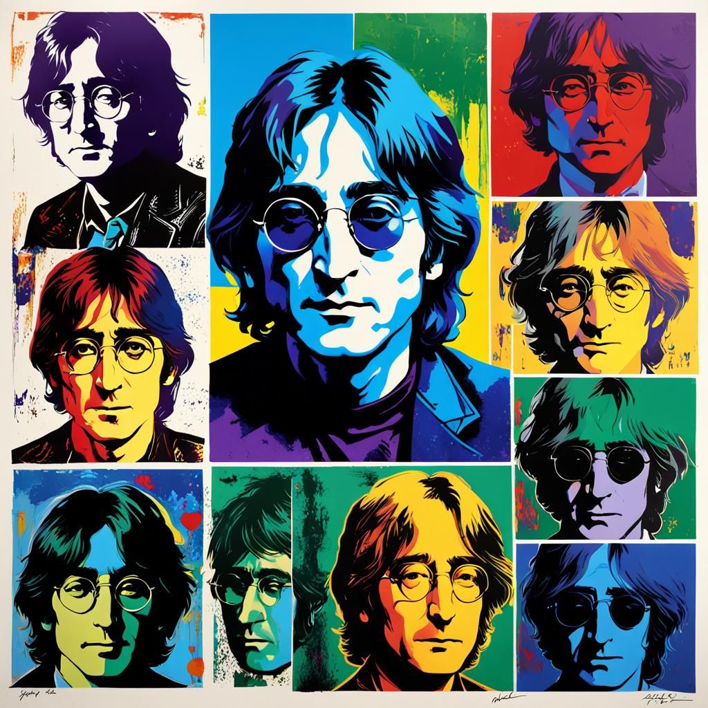 John Lennon Pop Art Collage in Sumi-e Style