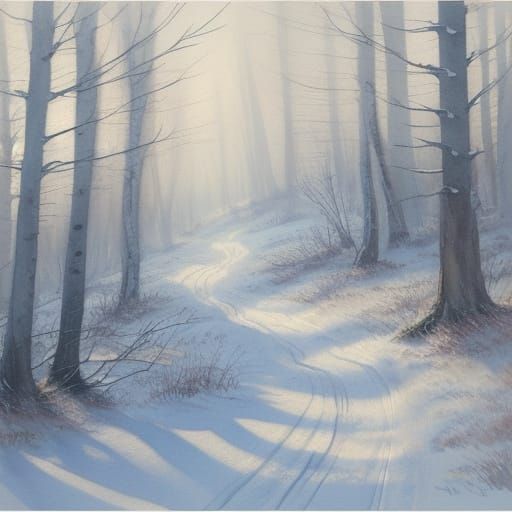 Snow Fox in Forest Watercolor Painting