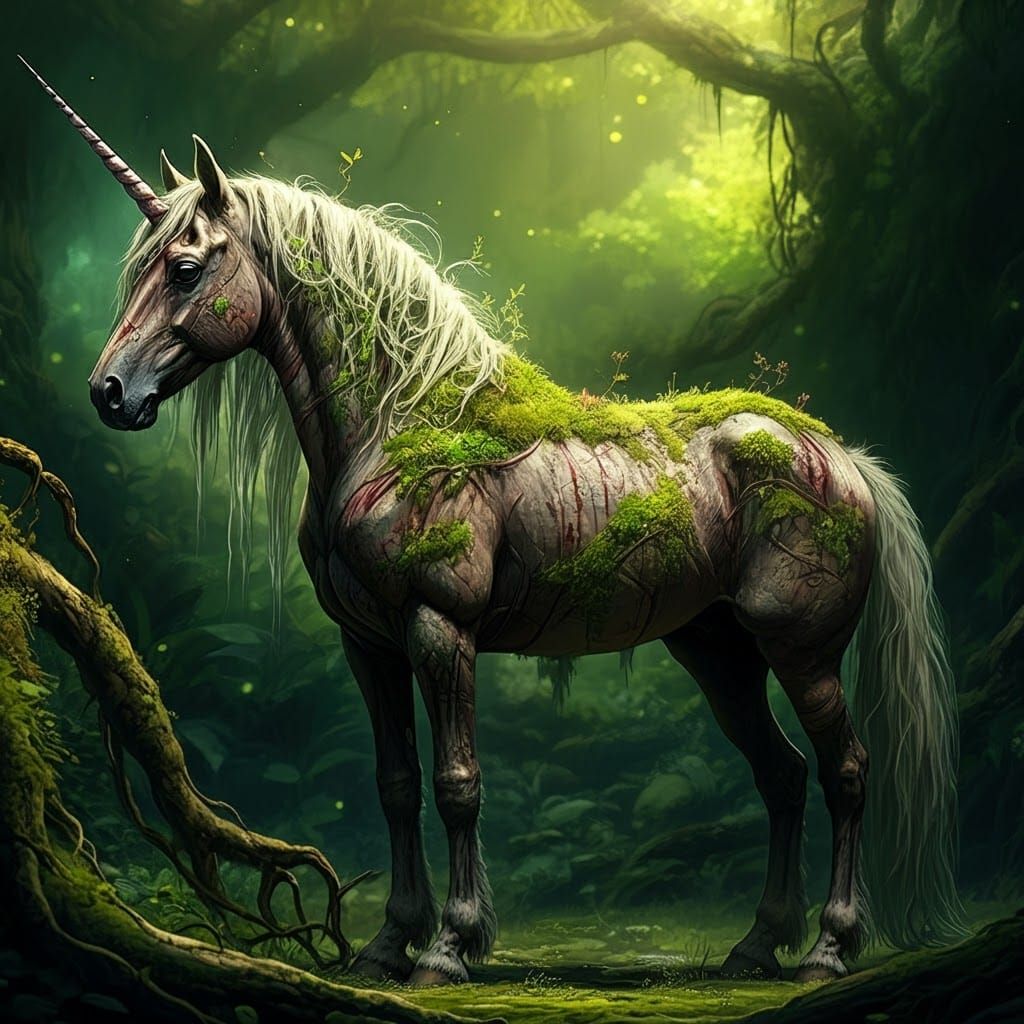 Mystical Unicorn in Grungy Comic Art Style