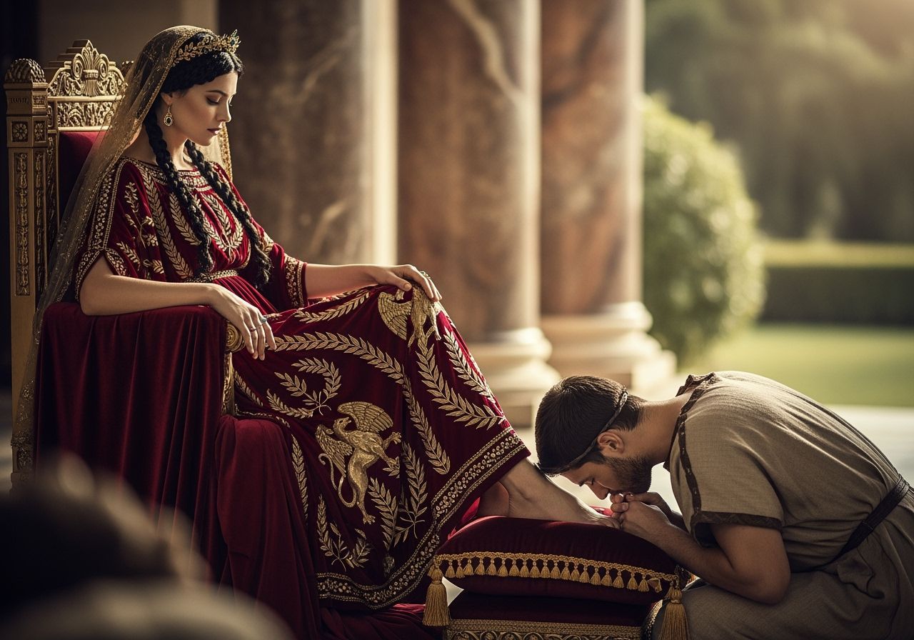 Elegant Roman Empress Portrait with Kneeling Servant