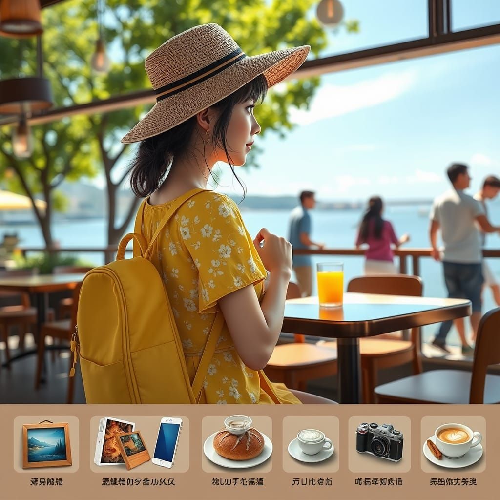 Seaside Coffee Shop Scene in 3D Anime Style