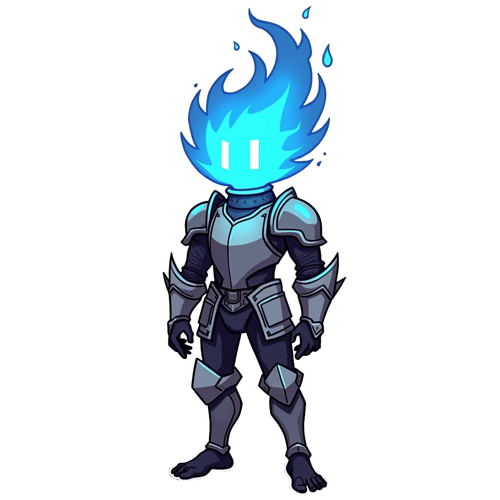 Blue Flame Armored Character in 2D Style