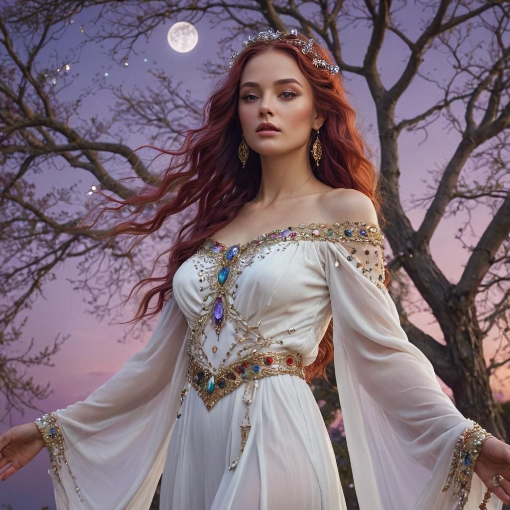 Fantasy Goddess Portrait with Gemstones and Red Hair