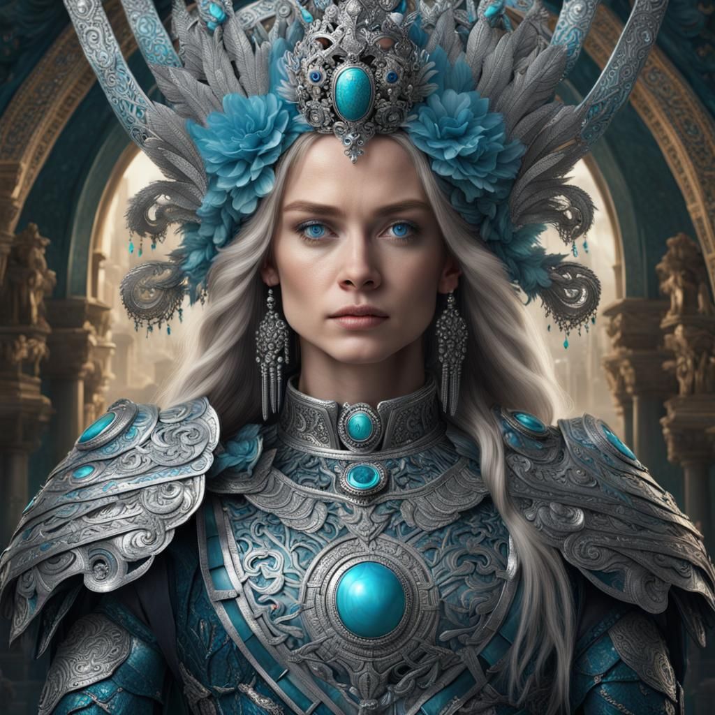 Stunning Armored Woman with Crown in Digital Painting
