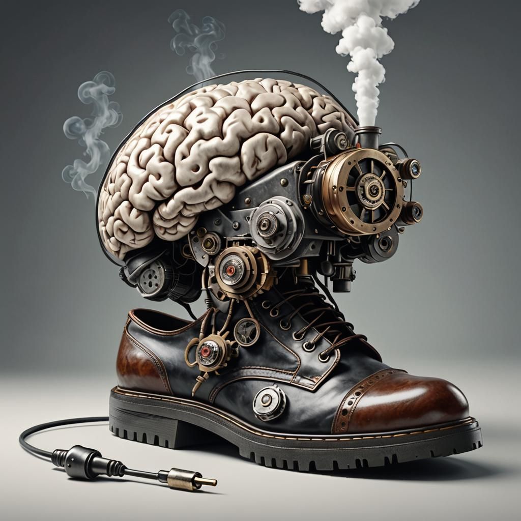 Steam-Powered Brain in Shoes: Photorealistic Image