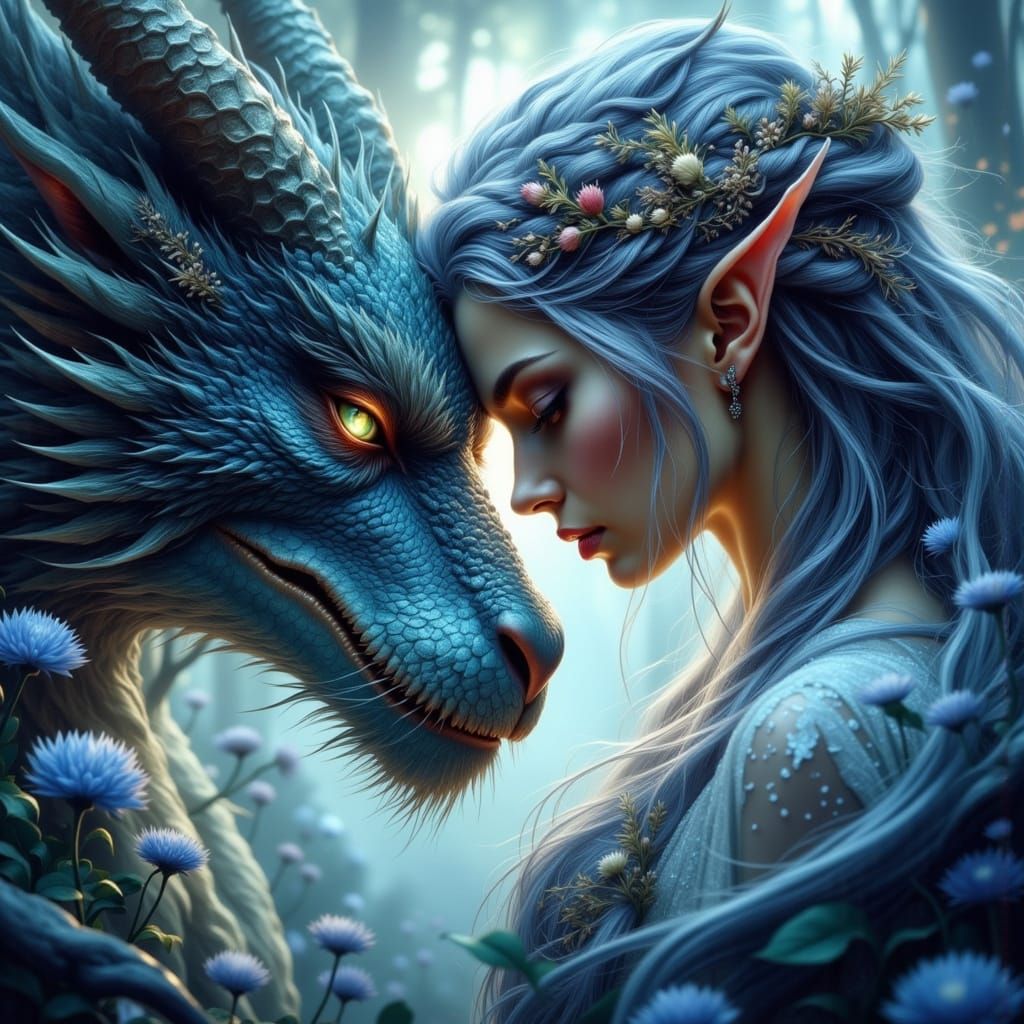 Elf Warrior and Dragon Forehead Press in Fantasy Style