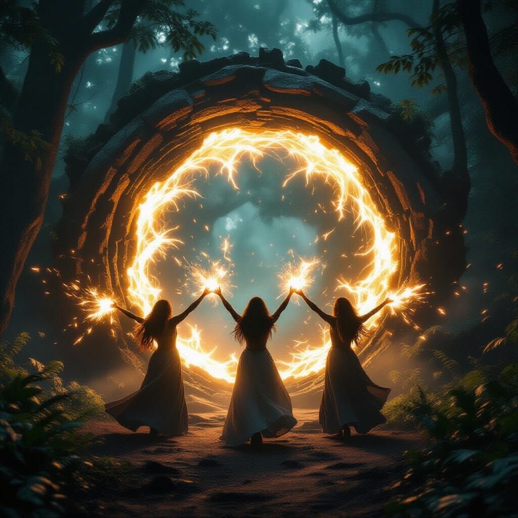 Fantasy Epic Portal Scene With Magic Users
