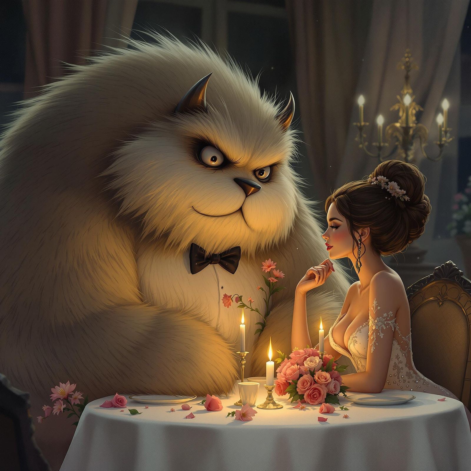 Romantic Date Between Beast and Woman in Digital Art