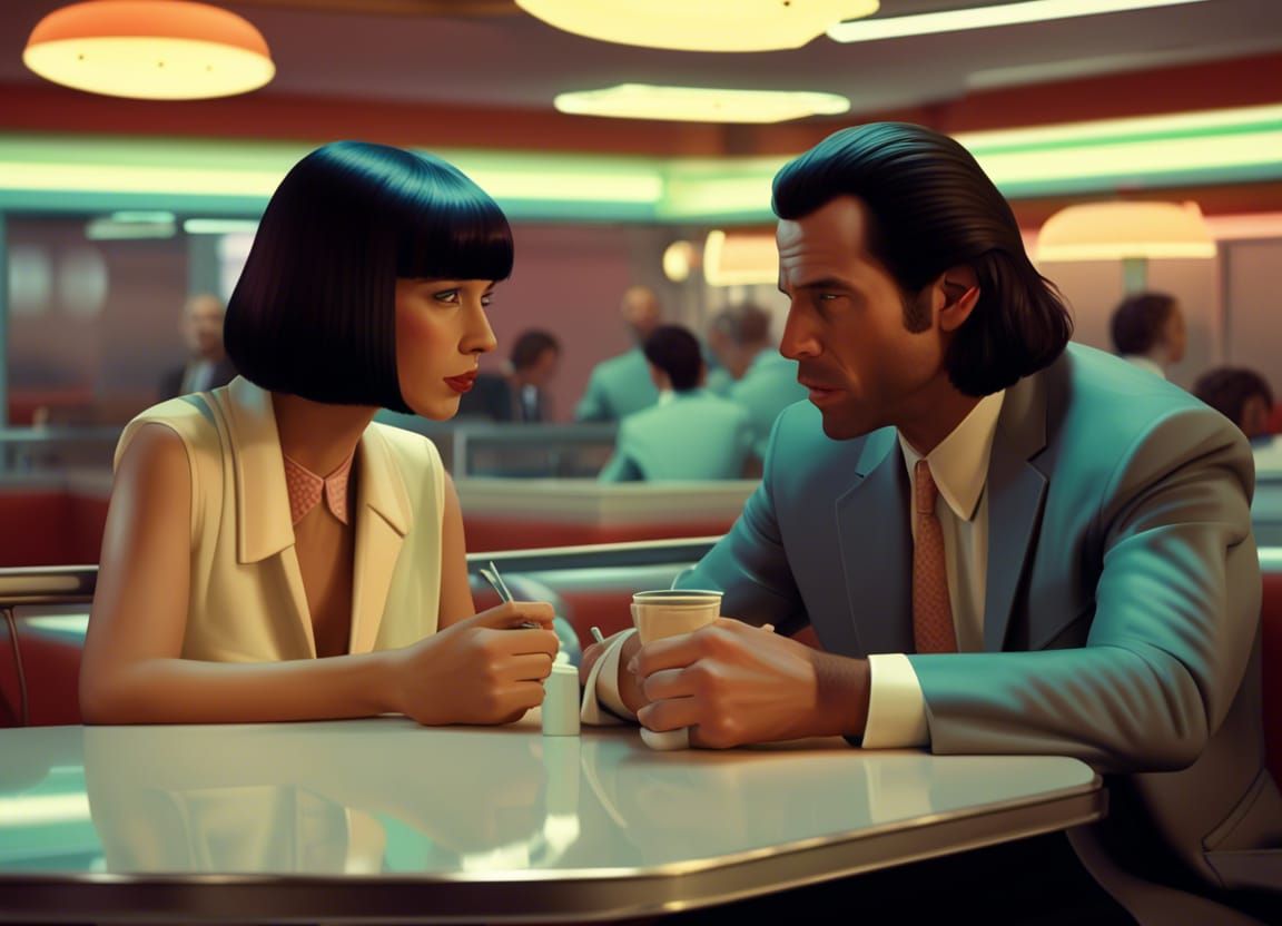 Mia Wallace & Vincent Vega in Diner, Directed by Wes Anderson