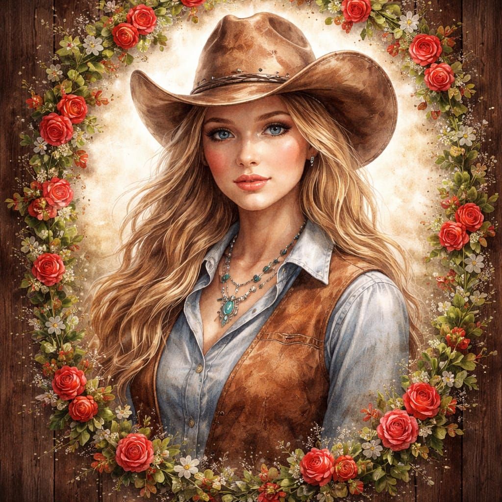 Cowgirl Portrait in Pencil and Watercolor