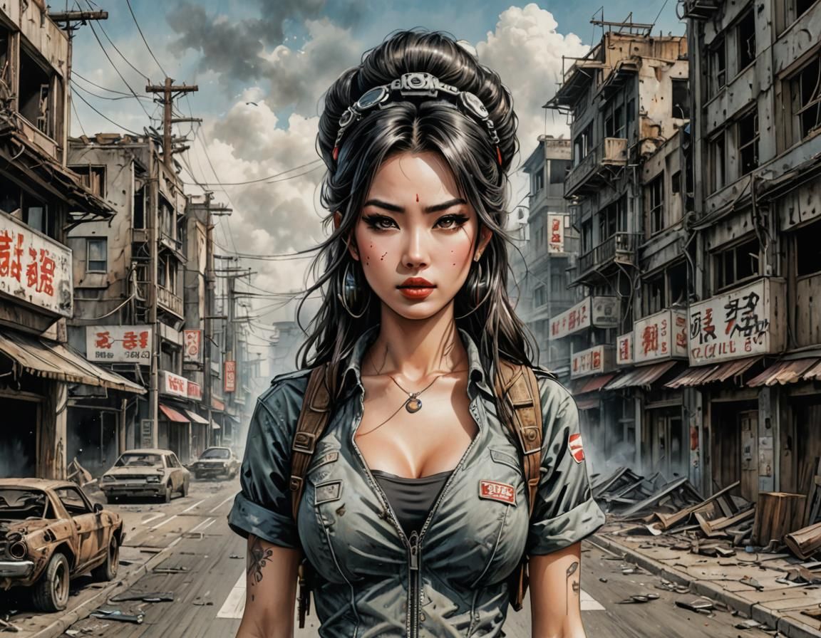 Post-Apocalyptic Pinup Girl in Luis Royo Style
