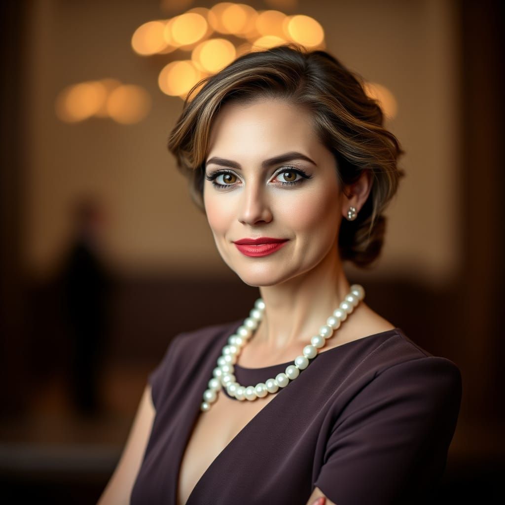 Elegant Woman in Pearl Necklace Studio Portrait