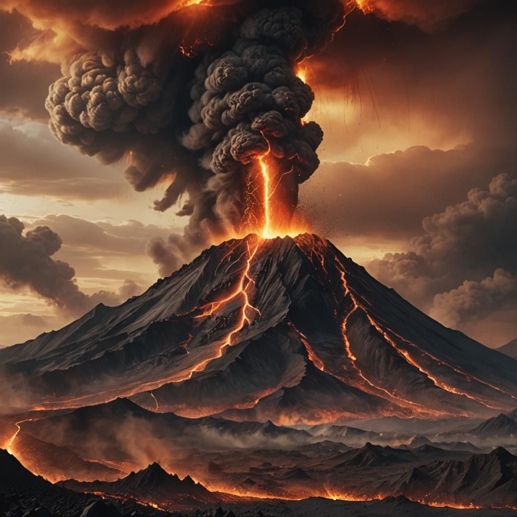 Mount Doom Eruption in Apocalyptic Landscape