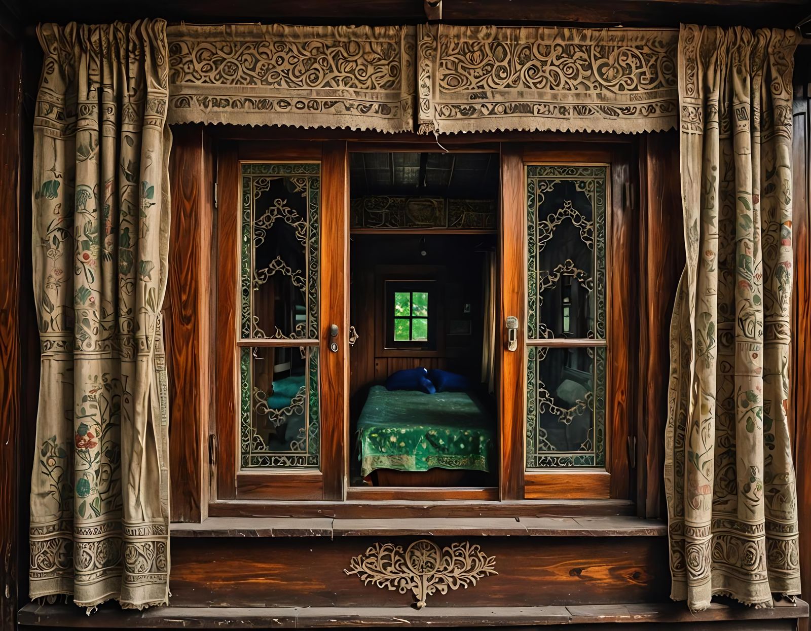 Cozy Kashmir Houseboat Interior with Vetiver Curtains